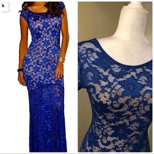 Blue lace form fitting maxi